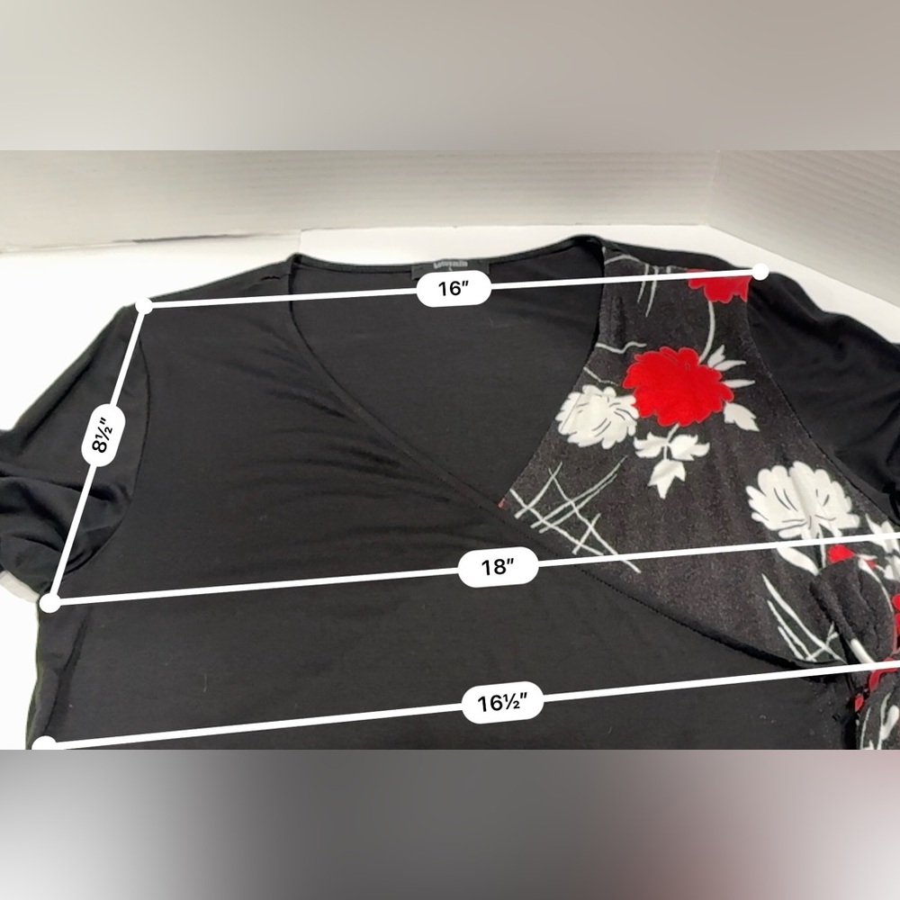 Lotusmile L Wrap-Front Floral Tunic Top – Black Red Print, Long Sleeve - Picture 12 of 16